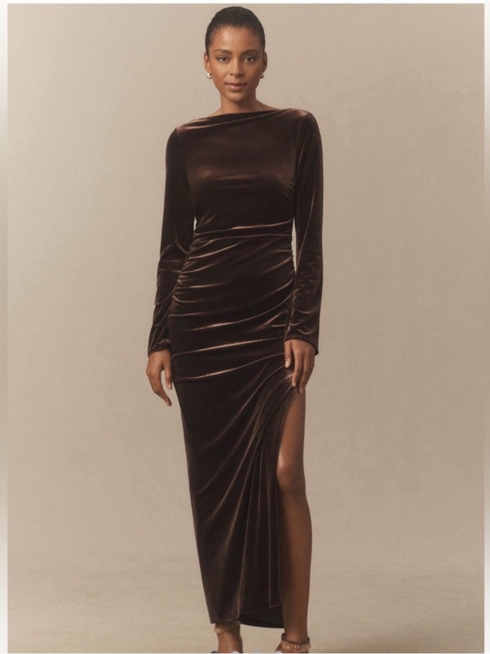 Anthropologie BHLDN Eloise Neck Stretch Velvet Maxi Dress